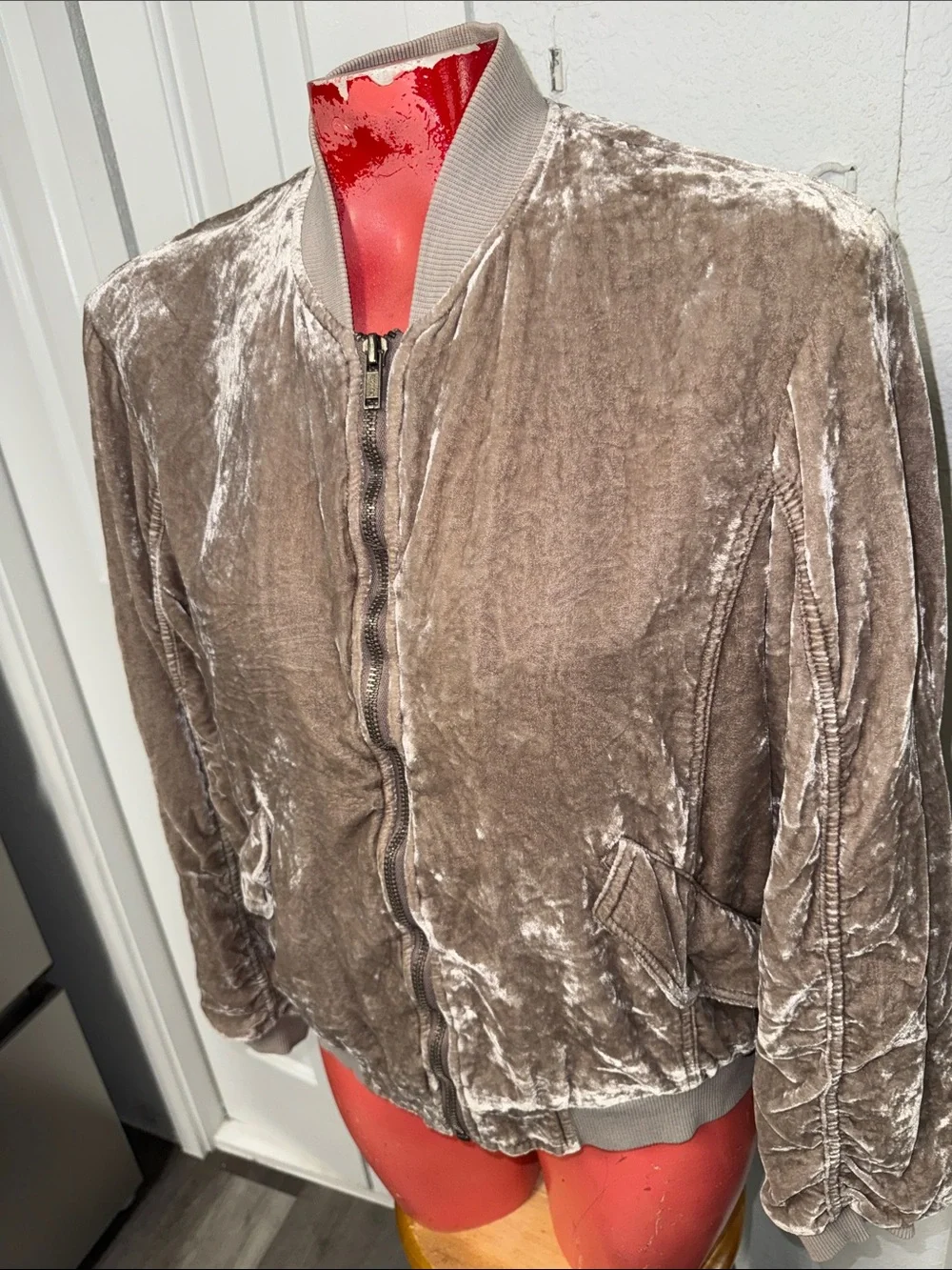 Free People ruched velvet bomber jacket